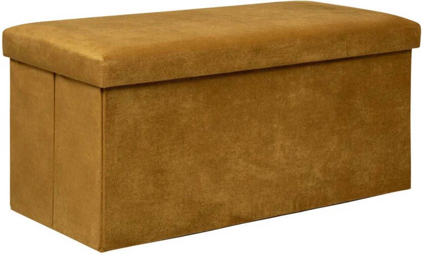 Atmosphera Poef krukje hocker Amber Opvouwbare opslag box fluweel Okergeel 76 x 38 x 38 cm Poefs