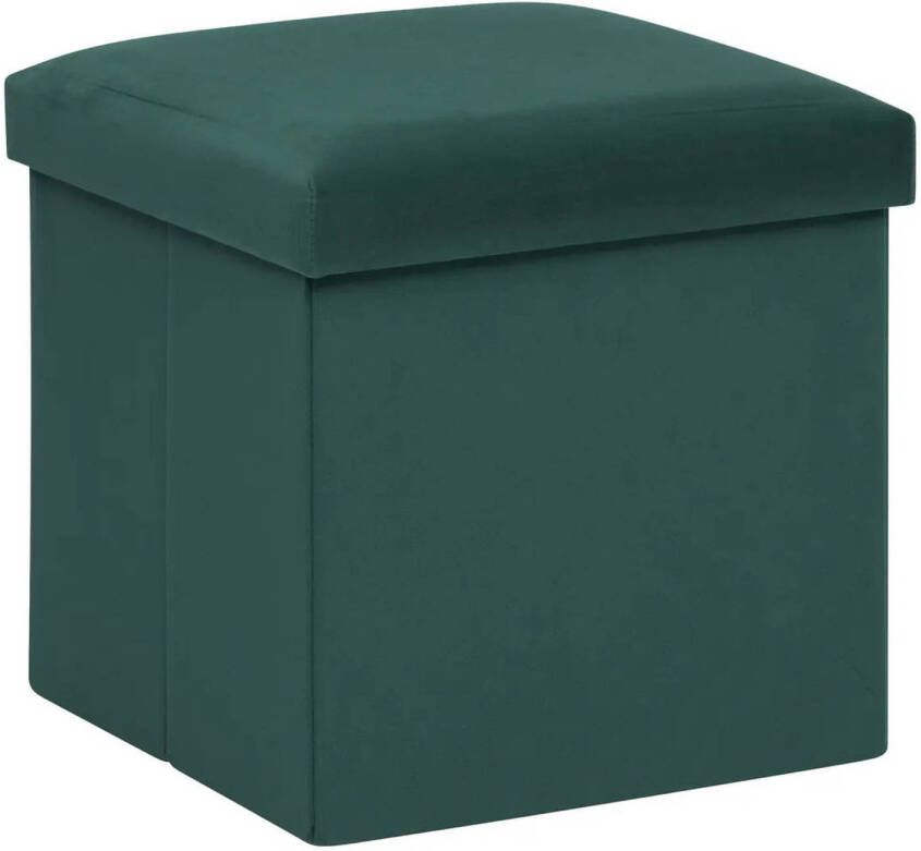 Atmosphera Poef krukje hocker Amber Opvouwbare opslag box fluweel smaragd groen D38 x H38 cm Poefs