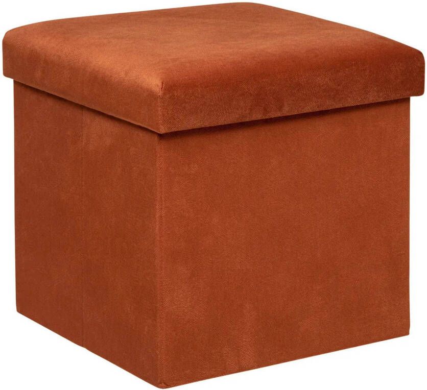 Atmosphera Poef krukje hocker Amber Opvouwbare opslag box fluweel Terracotta D38 x H38 cm Poefs