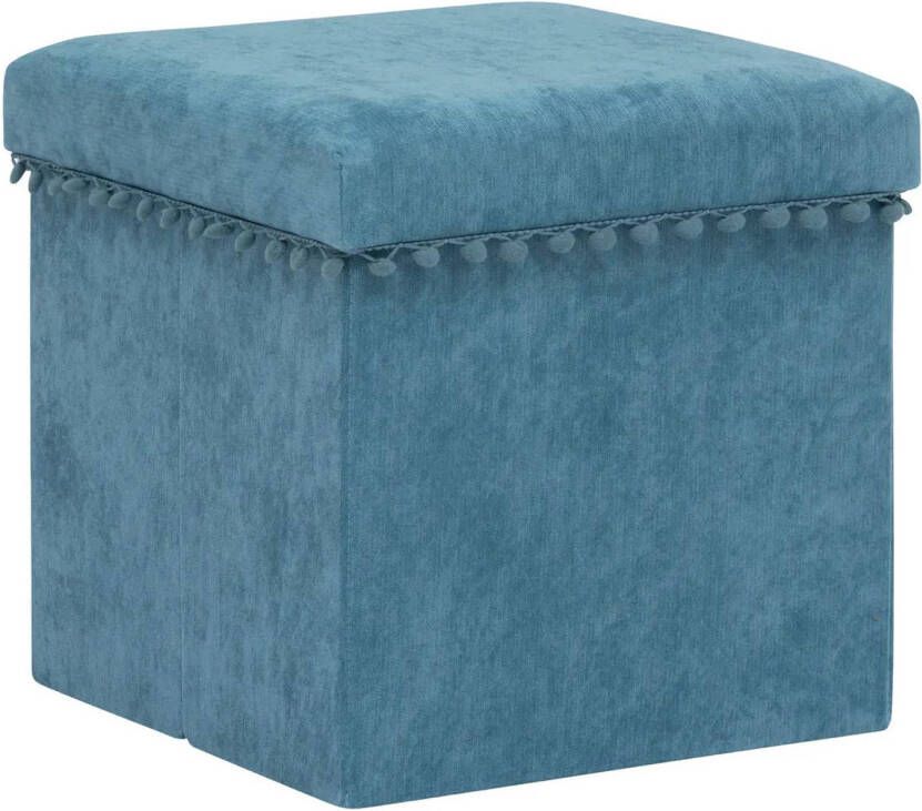 Atmosphera Poef krukje hocker Arabic Opvouwbare opslag box fluweel Blauw D38 x H38 cm Poefs