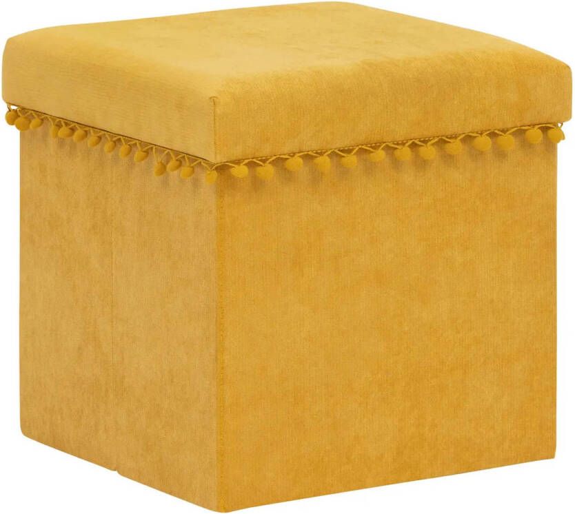 Atmosphera Poef krukje hocker Arabic Opvouwbare opslag box fluweel Okergeel D38 x H38 cm Poefs