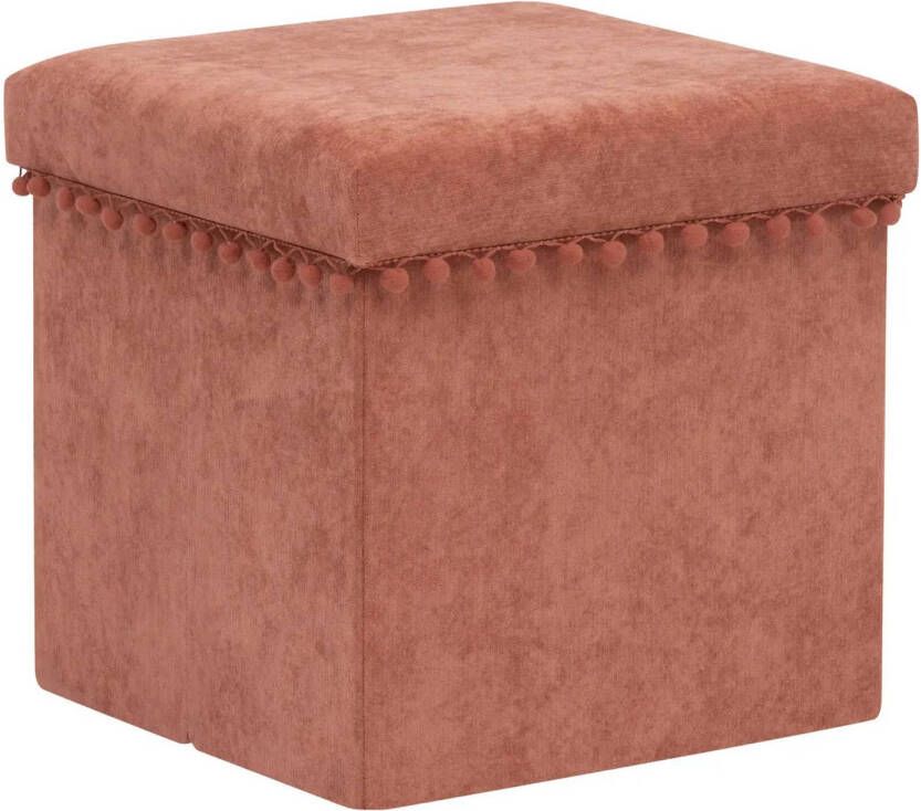 Atmosphera Poef krukje hocker Arabic Opvouwbare opslag box fluweel Steenrood D38 x H38 cm Poefs