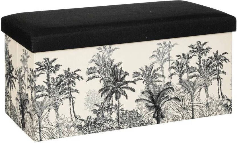 Atmosphera Poef krukje hocker Palmtrees Opvouwbare opslag box creme wit zwart 76 x 39 x 39 cm Poefs