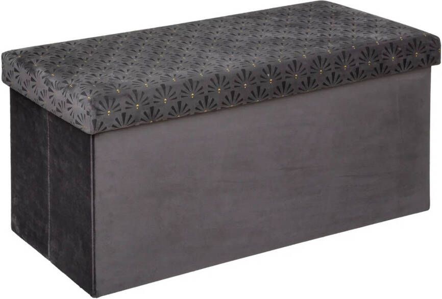 Atmosphera Poef krukje hocker Royal Opvouwbare opslag box fluweel Donkergrijs 76 x 38 x 38 cm Poefs