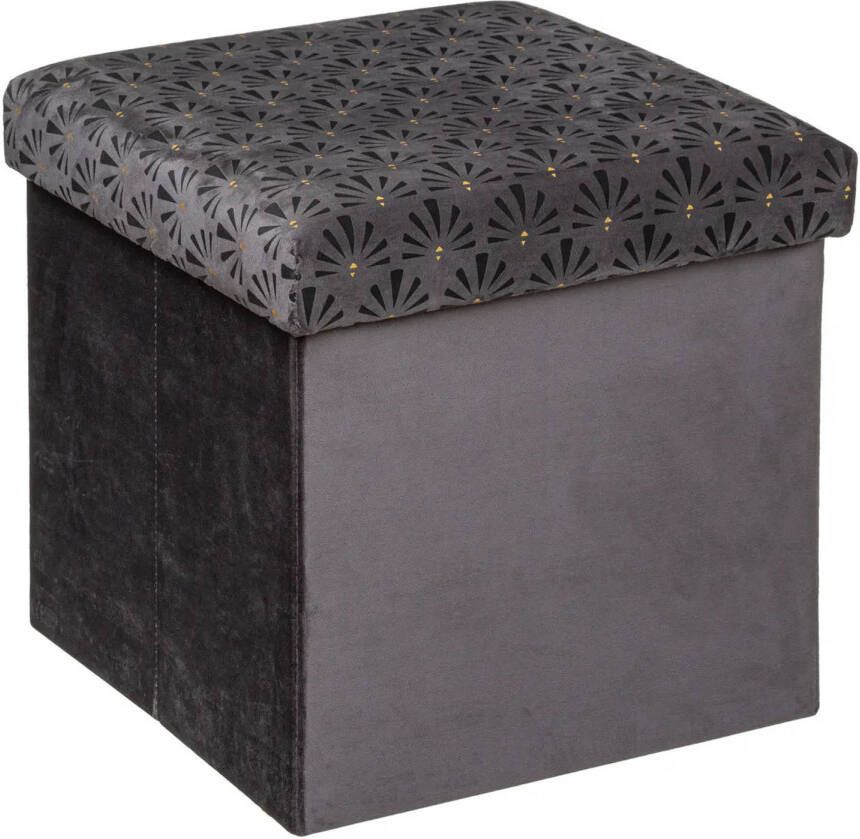 Atmosphera Poef krukje hocker Royal Opvouwbare opslag box fluweel Donkergrijs D38 x H38 cm Poefs