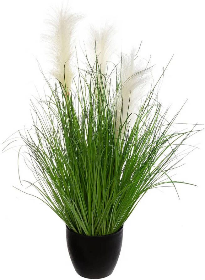 Atmosphera siergras kunstplant grasplant sprieten pluimen donkergroen H70 cm in pot pvc Kunstplanten