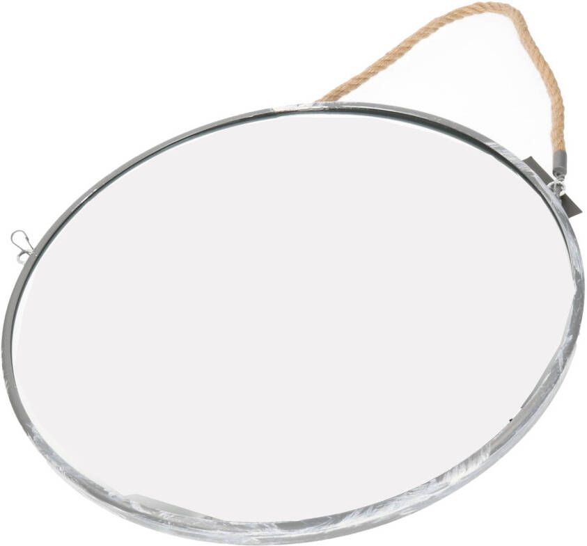 Atmosphera Spiegel wandspiegel rond D38 cm metaal grijs met touw Spiegels