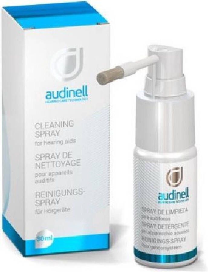 Audinell REINIGINGSPRAY MET BORSTEL 30 ML. Hoortoestellen oorstukjes gehoorbescherming otoplastiek