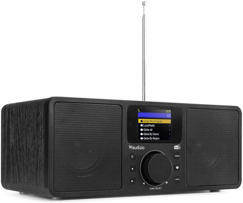 Audizio DAB Radio met Bluetooth en Internetradio Rome Wekkerradio Wifi AUX 2 Speakers Zwart