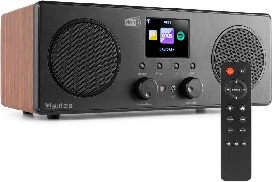 Audizio DAB Radio met Bluetooth en Wifi Bari AUX Spotify Connect 2 Speakers Wekkerradio Hout