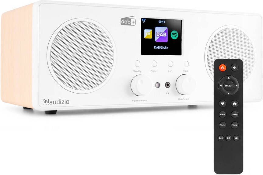 Audizio DAB Radio met Bluetooth en Wifi Bari AUX Spotify Connect 2 Speakers Wekkerradio Wit