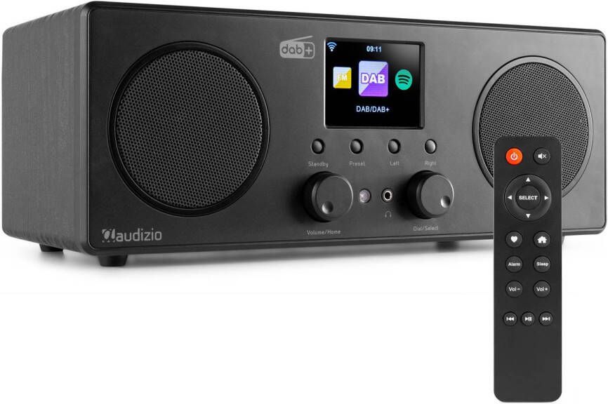 Audizio DAB Radio met Bluetooth en Wifi Bari AUX Spotify Connect 2 Speakers Wekkerradio Zwart