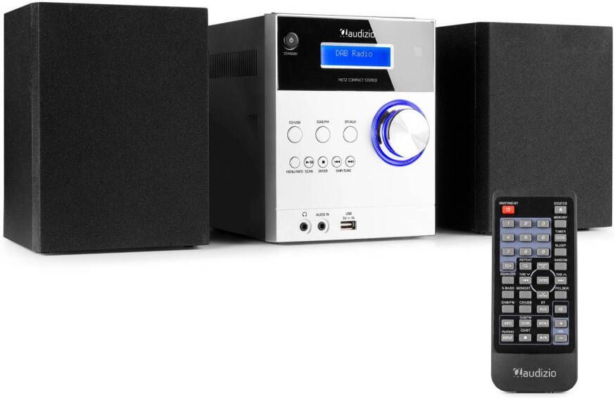 Audizio Stereo Set met CD Speler En Radio Metz Bluetooth AUX Alarm Aluminium