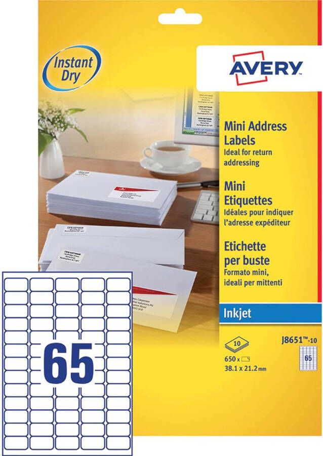 Avery J8651-10 mini etiketten ft 38 1 x 21 2 mm (b x h) 650 etiketten wit 10 stuks