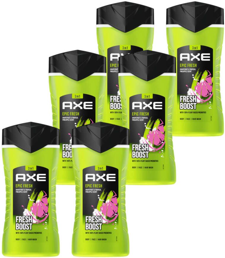 Axe 3-in-1 Douchegel Facewash & Shampoo Epic Fresh 6 x 250 ml Voordeelverpakking