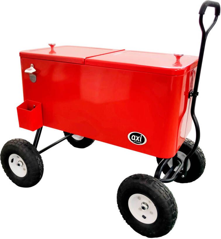 AXI Bolderwagen Cooler Rood Outdoor Koeler Op Luchtbanden Met 76l Inhoud