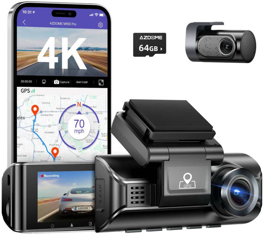 AZDome M550 Pro 2CH 4K Wifi GPS 64gb dashcam