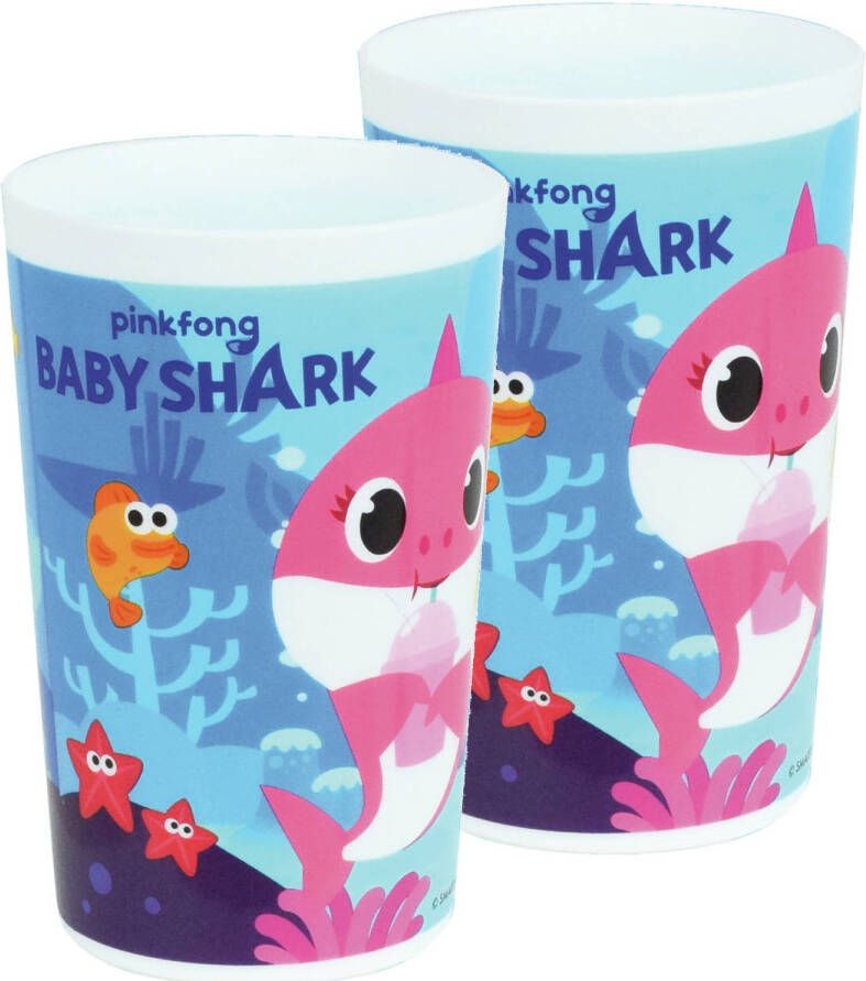 Baby Shark 4x stuks kunststof drinkbeker 220 ml Kinderservies