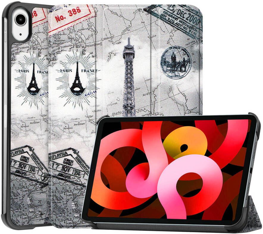 Basey iPad Air 2022 (5e generatie) Hoesje Kunstleer Hoes Case Cover iPad Air 2022 (5e generatie)-Eiffeltoren