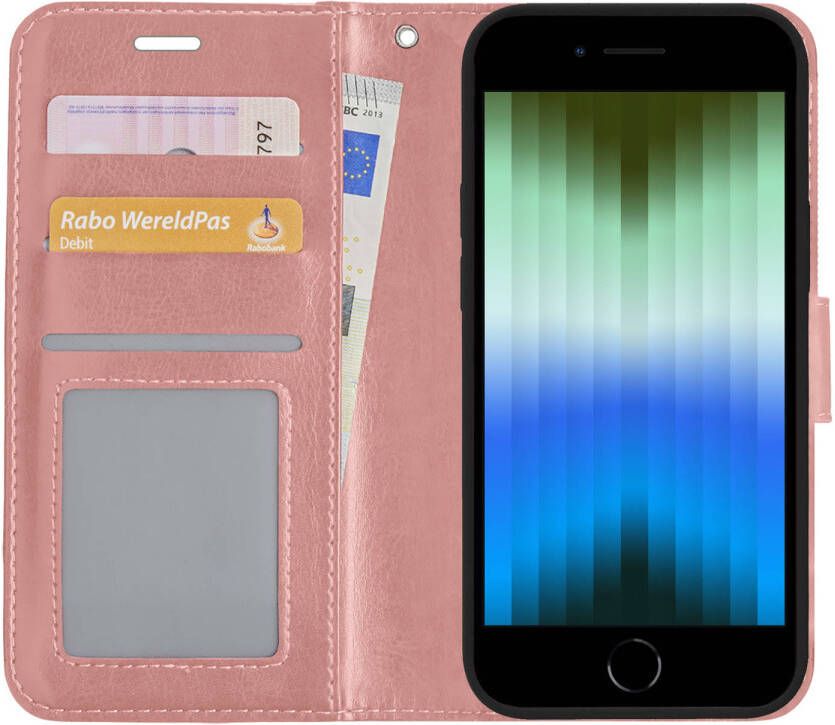 Basey iPhone SE 2022 Hoesje Book Case Kunstleer Cover Hoes iPhone SE 2022-Rose goud