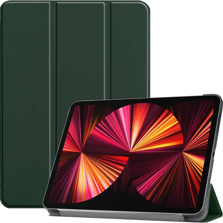 Basey iPad Pro 2021 (11 inch) Hoes Case Hoesje Hardcover Book Cover Donker Groen
