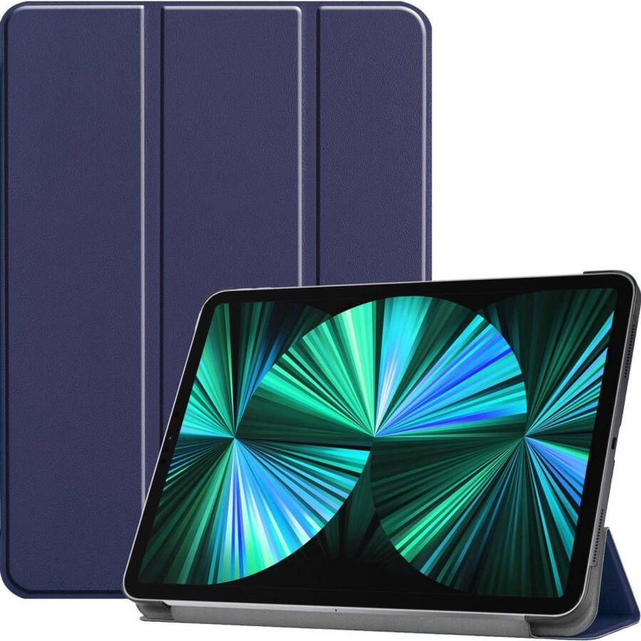 Basey iPad Pro 2021 (12.9 inch) Hoes Case Hoesje Hardcover Book Cover Donker Blauw