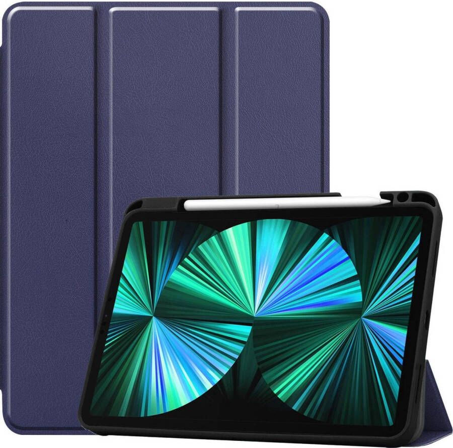 Basey iPad Pro 2021 (12.9 inch) Hoes Case Hoesje Met Uitsparing Apple Pencil Donker Blauw