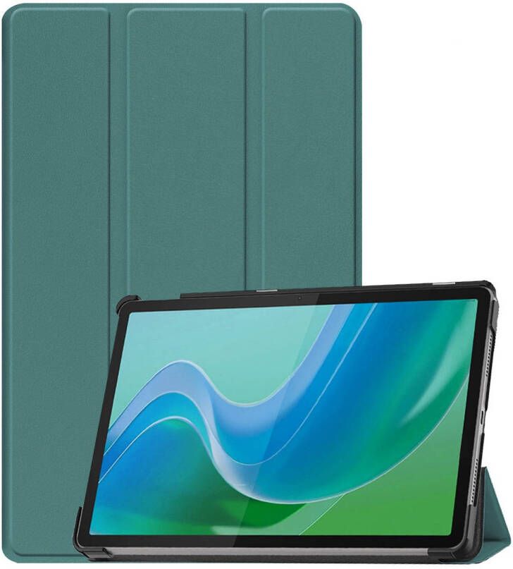 Basey Lenovo Tab M11 Hoesje Kunstleer Hoes Case Cover -Donkergroen