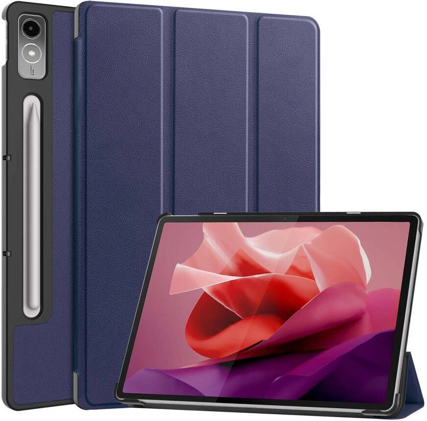 Basey Lenovo Tab P12 Hoesje Kunstleer Hoes Case Cover -Donkerblauw