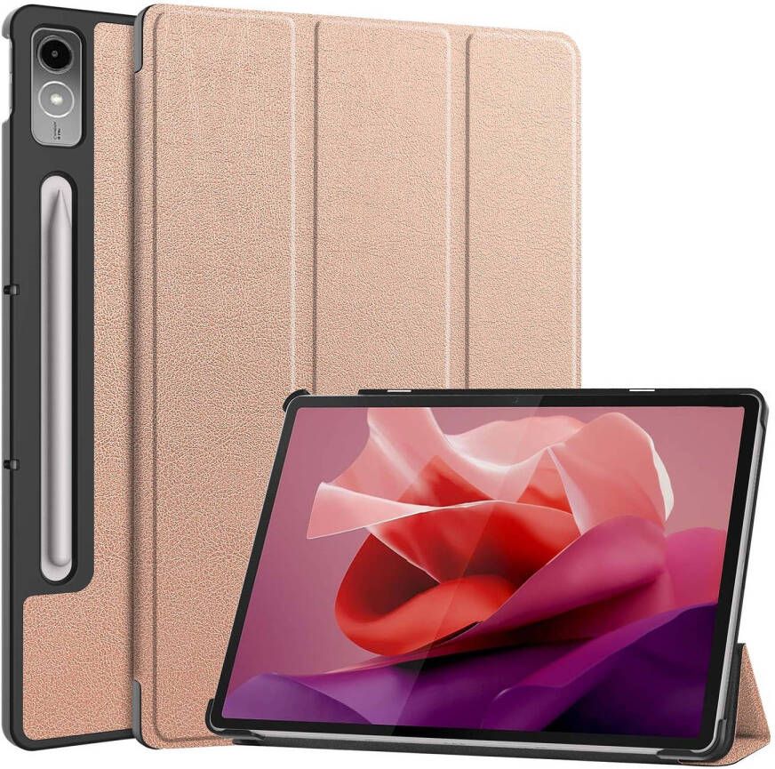 Basey Lenovo Tab P12 Hoesje Kunstleer Hoes Case Cover -Rose Goud