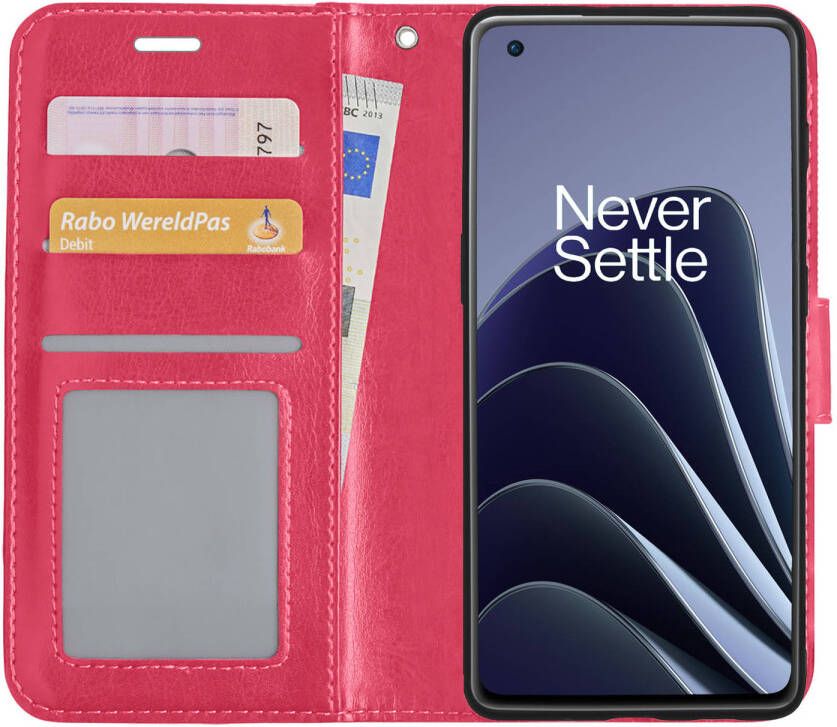 Basey OnePlus 10 Pro Hoesje Book Case Kunstleer Cover Hoes Donkerroze