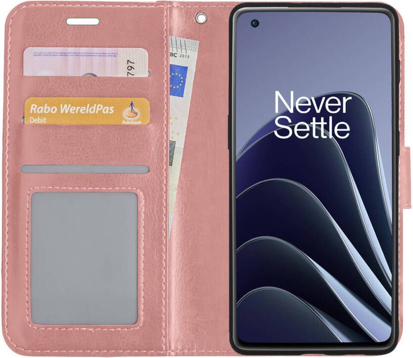 Basey OnePlus 10 Pro Hoesje Book Case Kunstleer Cover Hoes OnePlus 10 Pro-Rose goud