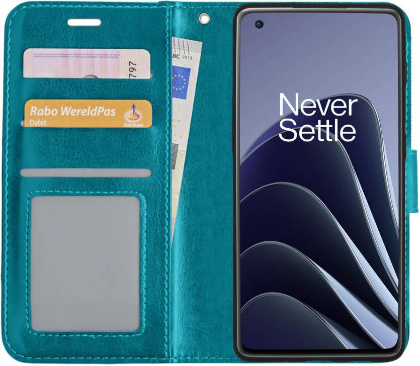 Basey OnePlus 10 Pro Hoesje Book Case Kunstleer Cover Hoes OnePlus 10 Pro-Turquoise