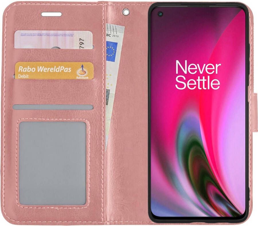 Basey OnePlus Nord 2 Hoesje Book Case Kunstleer Cover Hoes OnePlus Nord 2-Rose goud