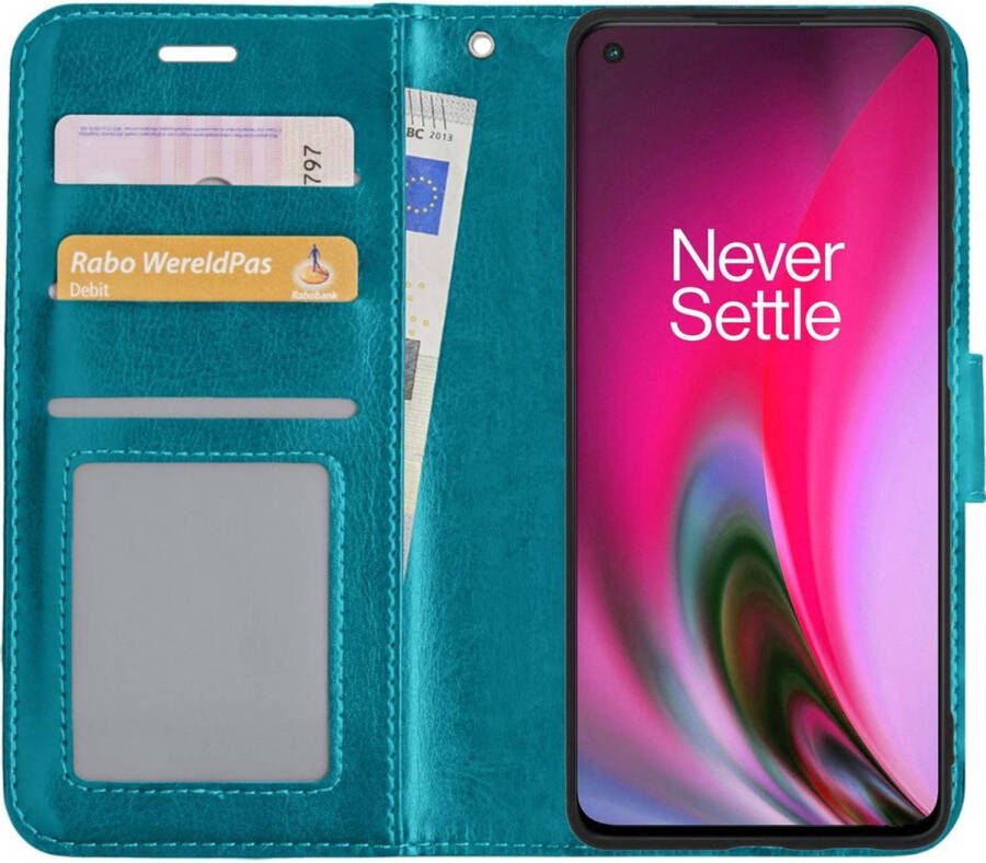 Basey OnePlus Nord 2 Hoesje Book Case Kunstleer Cover Hoes OnePlus Nord 2-Turquoise