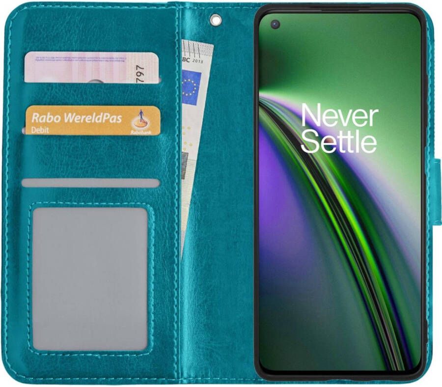 Basey OnePlus Nord CE Hoesje Book Case Kunstleer Cover Hoes Turquoise