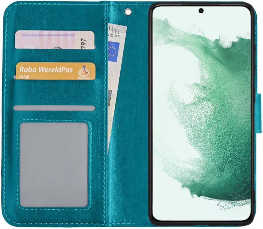 Basey Samsung Galaxy S22 Ultra Hoesje Book Case Kunstleer Cover Hoes Turquoise