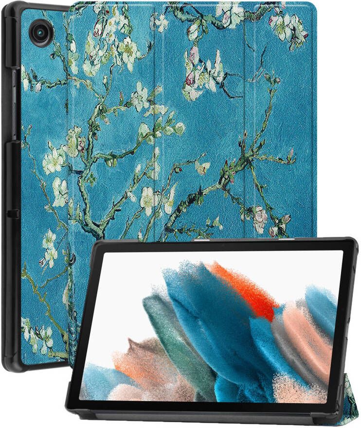 Basey Samsung Galaxy Tab A8 Hoesje Kunstleer Hoes Case Cover -Bloesem