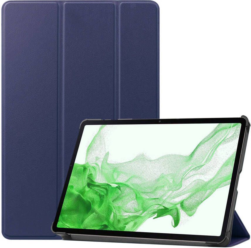 Basey Samsung Galaxy Tab S10 Plus Hoesje Kunstleer Hoes Case Cover -Donkerblauw