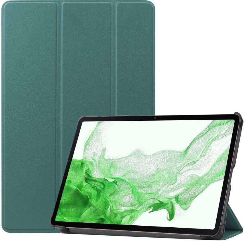 Basey Samsung Galaxy Tab S10 Plus Hoesje Kunstleer Hoes Case Cover -Donkergroen