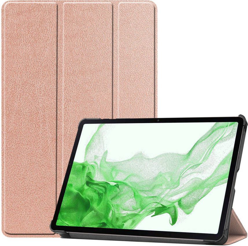 Basey Samsung Galaxy Tab S10 Plus Hoesje Kunstleer Hoes Case Cover -Rose Goud