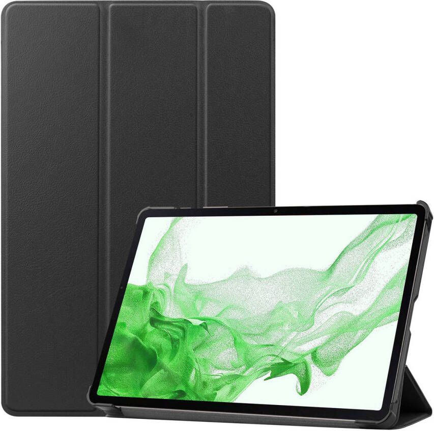 Basey Samsung Galaxy Tab S10 Plus Hoesje Kunstleer Hoes Case Cover -Zwart