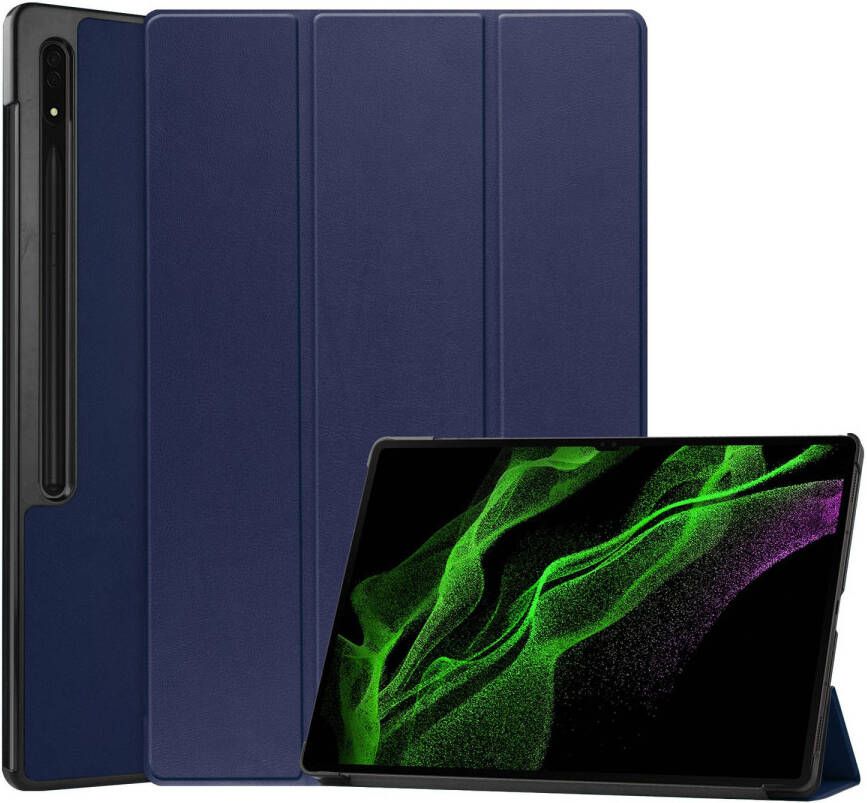 Basey Samsung Galaxy Tab S10 Ultra Hoesje Kunstleer Hoes Case Cover -Donkerblauw