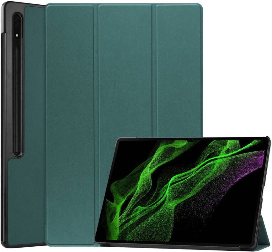 Basey Samsung Galaxy Tab S10 Ultra Hoesje Kunstleer Hoes Case Cover -Donkergroen