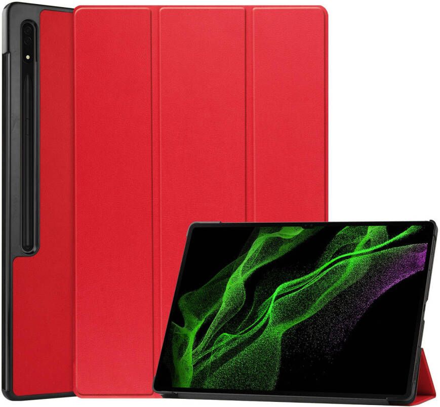 Basey Samsung Galaxy Tab S10 Ultra Hoesje Kunstleer Hoes Case Cover -Rood