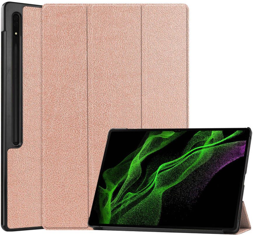 Basey Samsung Galaxy Tab S10 Ultra Hoesje Kunstleer Hoes Case Cover -Rose Goud