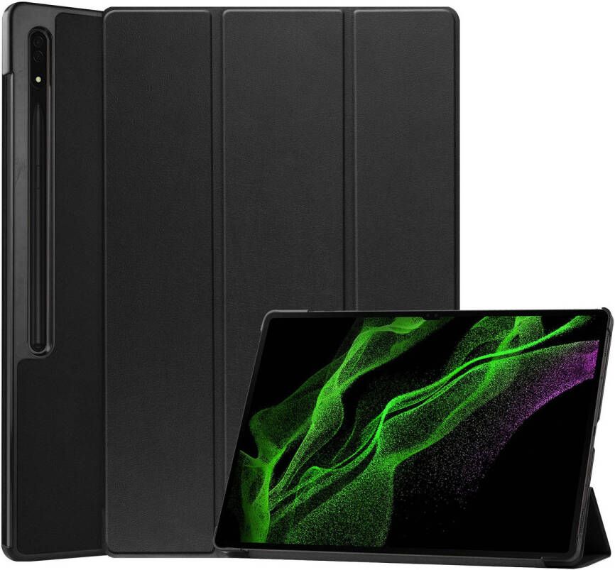 Basey Samsung Galaxy Tab S10 Ultra Hoesje Kunstleer Hoes Case Cover -Zwart