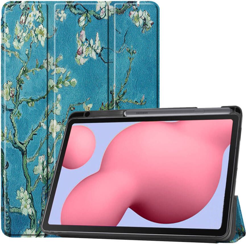 Basey Samsung Galaxy Tab S6 Lite Hoesje Kunstleer Hoes Case Cover Samsung Galaxy Tab S6 Lite-Bloesem