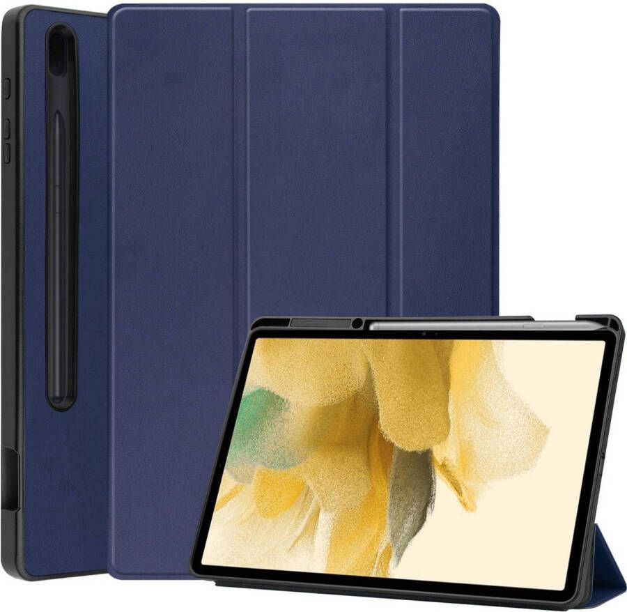 Basey Samsung Galaxy Tab S7 FE Hoesje Kunstleer Hoes Case Cover Samsung Galaxy Tab S7 FE-Donkerblauw