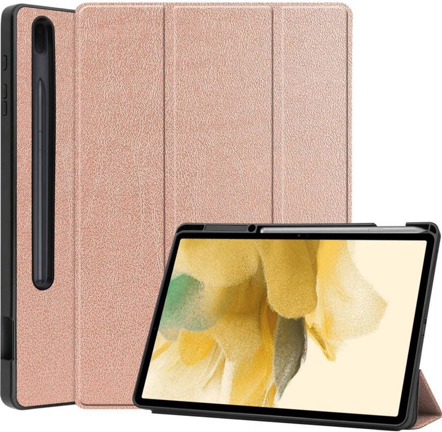 Basey Samsung Galaxy Tab S7 FE Hoesje Kunstleer Hoes Case Cover Samsung Galaxy Tab S7 FE-Rose goud